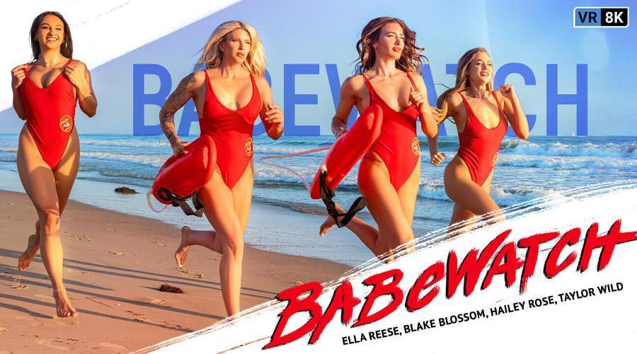 BabeWatch by VR Bangers starring Hailey Rose, Ella Resse, Blake Blossom, and Taylor Wild
